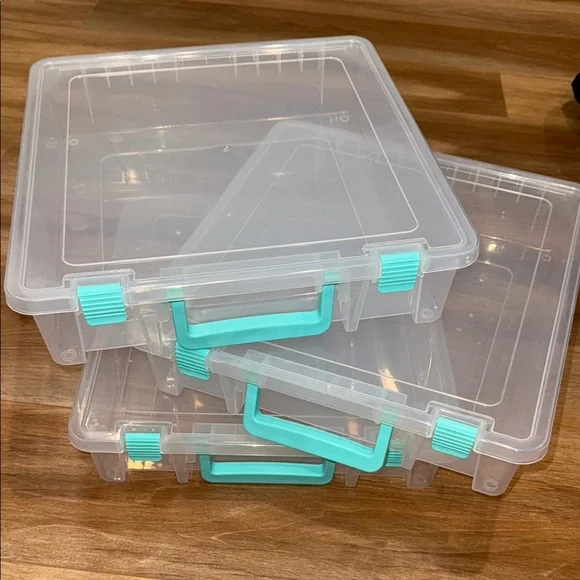 Stackable Clear Storage Boxes with Teal Accents - Picture 2 of 3